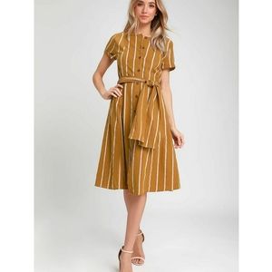 Day to Day Dark Mustard Striped Midi Dress